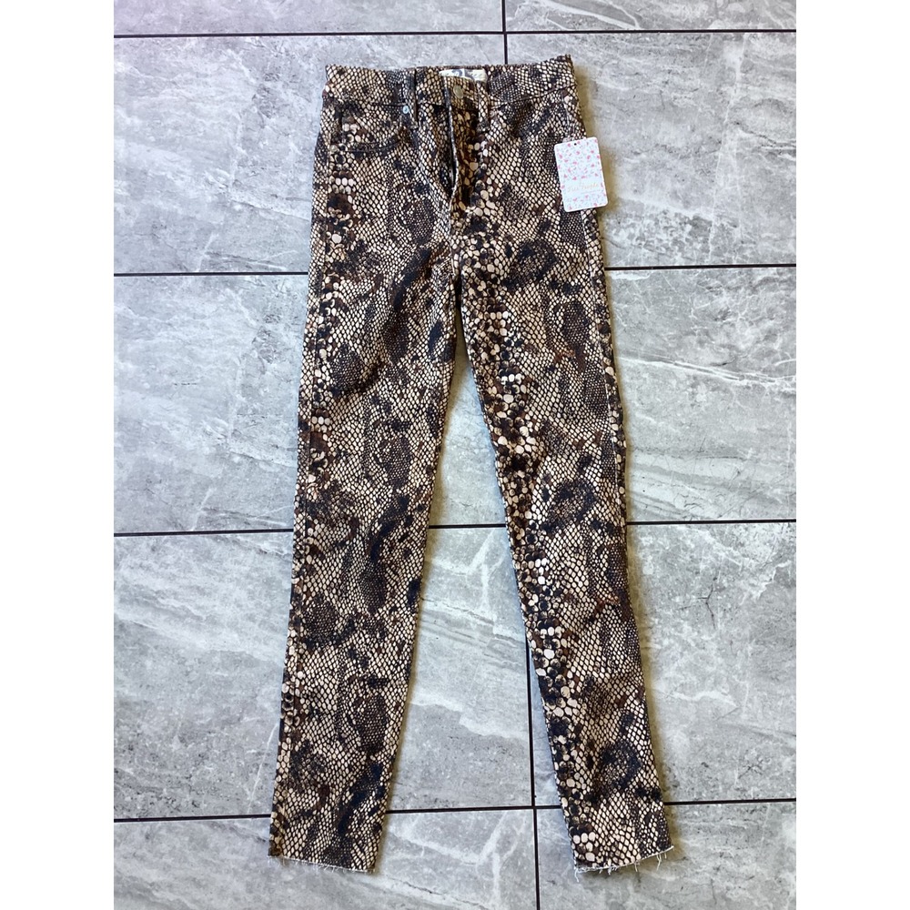 Free People We The Free Two Faced Snakeskin Skinny Jeans Brown OB1026916 Size 25
